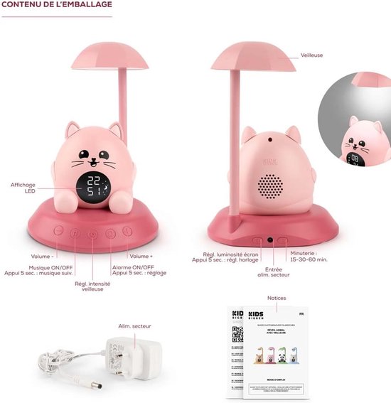 Nachtlampje Wekker - Kinderalarm - Slaapritme Leren - 6 Kindermelodieën - Standaard Grootte - Kat — afbeelding 3