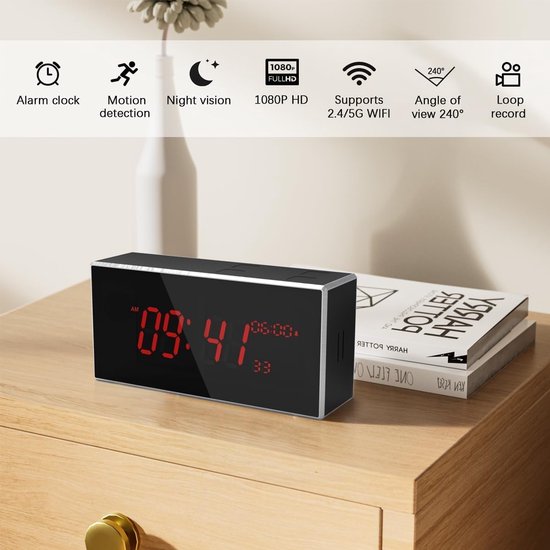 Cameraklok - Verborgen Camera Klok - Huis Beveiliging - 160 Graden Groothoek - Full HD 1080P - Zwart — afbeelding 2