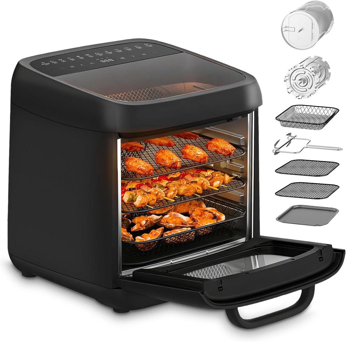 Heteluchtfriteuse - Airfryer Oven - Gezond Koken - Dubbele Kijkvensters - 12 Liter - Zwart
