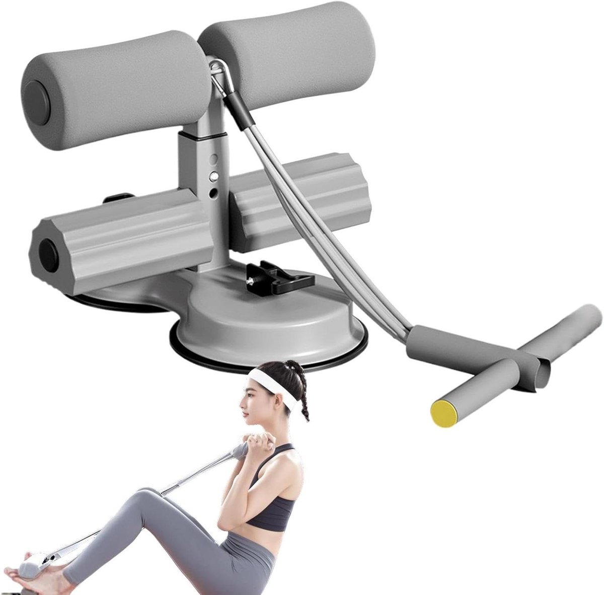 Ab Trainer Hulpmiddel - Sit-up Apparaat - Core Training - Krachtige Zuignap - 27x255x205 cm - Grijs
