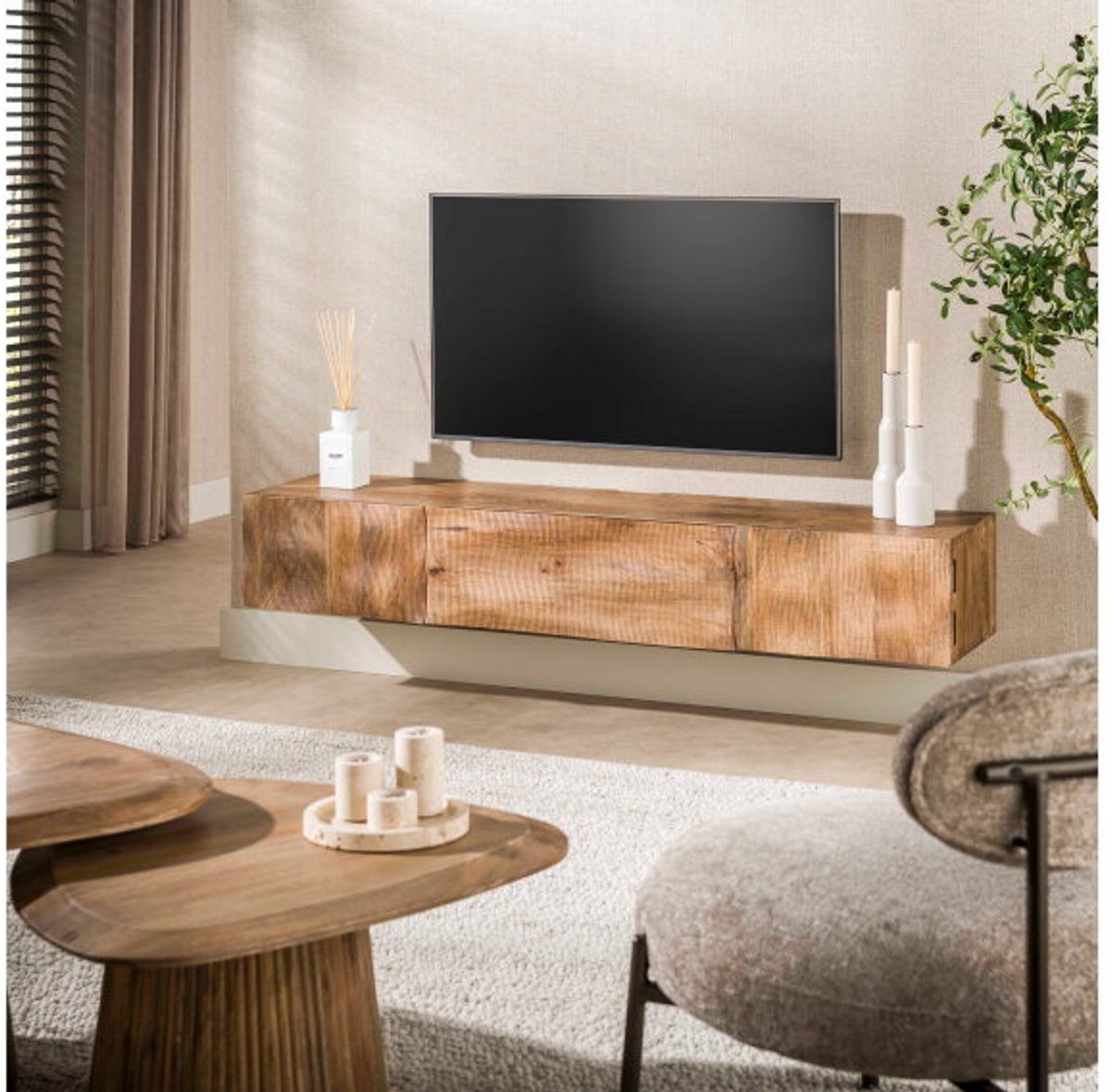 Meubelplaats Zwevend TV meubel Ocean - Mangohout - naturel - 160x35x45 cm