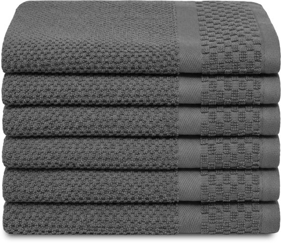 PHLOX Serviettes d'invité douces Popcorn 30x50 cm - Lot de 6 - 100% Coton 500 g/m2 - OEKO-TEX Made in Green - Anthracite