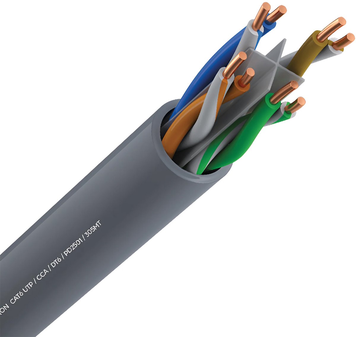 Netwerkkabel - Braytron - Cat6 UTP - 305 Meter - Stugge Kern - Koper CCA - Grijs