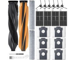 De 22-delige Aqua 10 Ultra accessoire set Geschikt voor de Dreame Aqua10 Ultra Roller Complete robotstofzuiger bevat 2 hoofdborstels, 2 rolborstels, 6 stofzakken, 4 HEPA-filters, 6 zijborstels, 1 reinigingshulpstuk en 1 schroevendraaier.