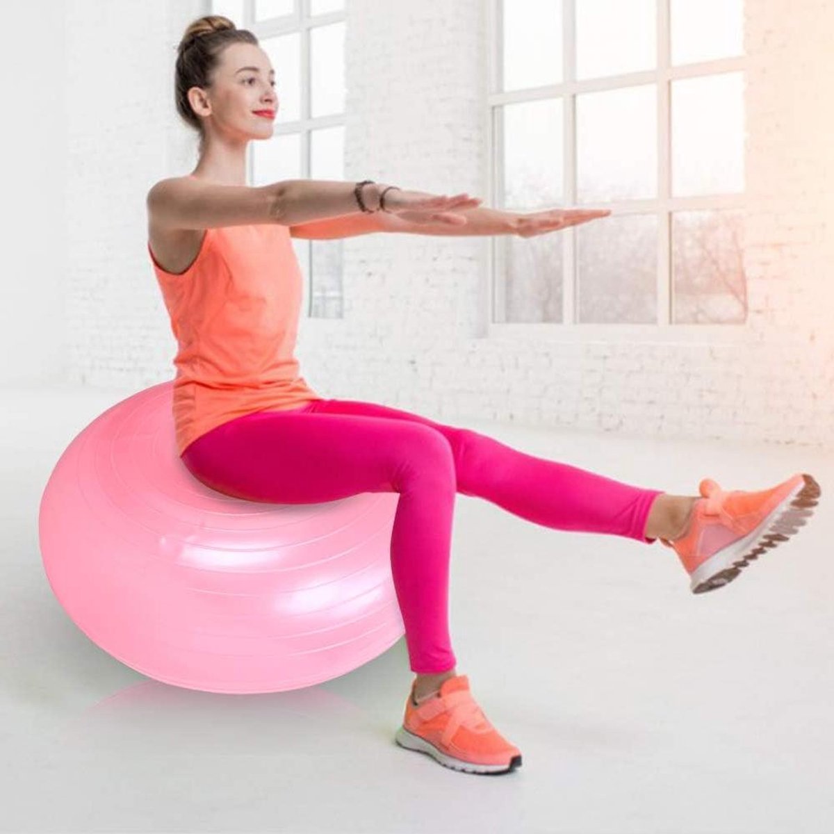 Yogabal Donut - Zitbal Balansbal - Kernkracht Trainen - Antislip Grip Lijnen - 50 cm - Roze