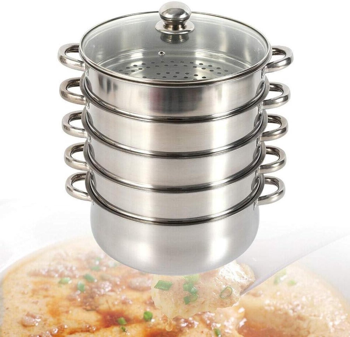 Stoompan Set - Kookpan Stomer - Gezond Koken - Stapelbaar Ontwerp - 26 cm - Zilverkleurig
