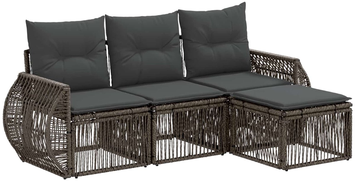vidaXL - Tuinbank - Set - 4 - pcs - Grijs - en - Donkergrijs - poly - rattan