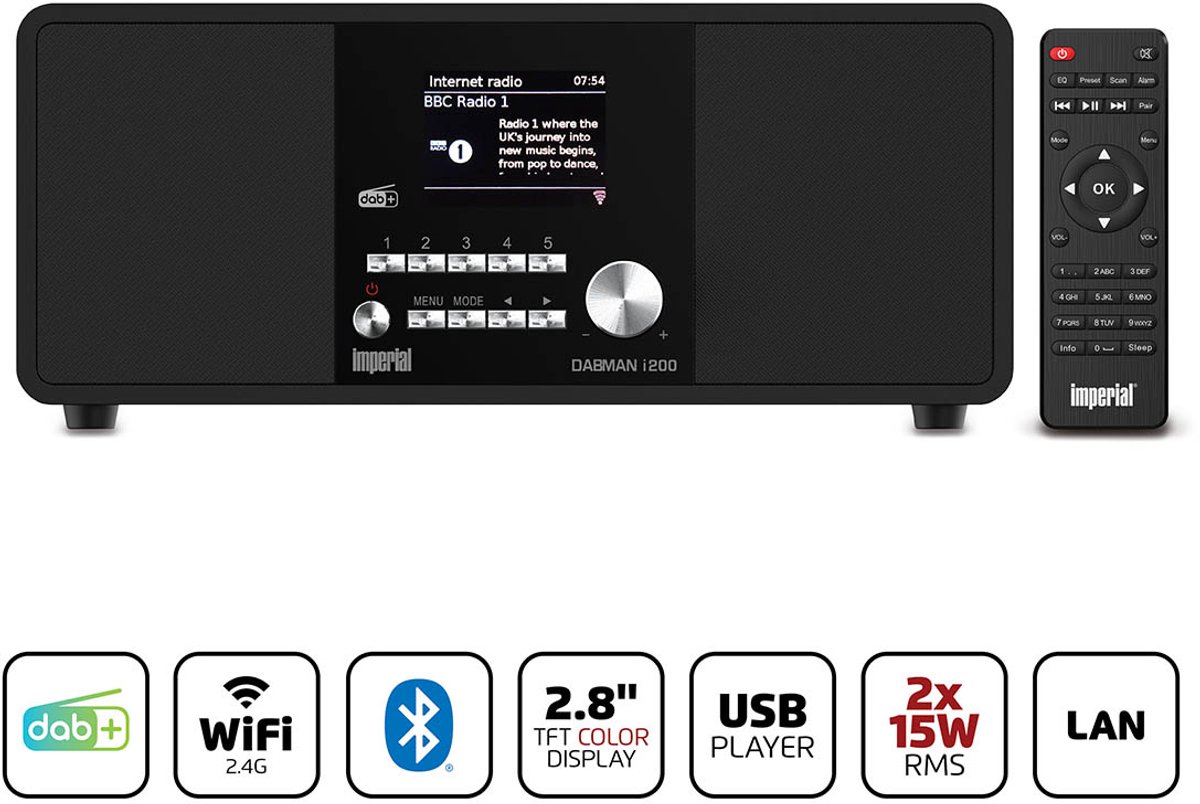 Bol.com Imperial DABMAN i200 V2 - DAB+ / FM Radio - Internetradio - WiFi - Bluetooth - Zwart aanbieding
