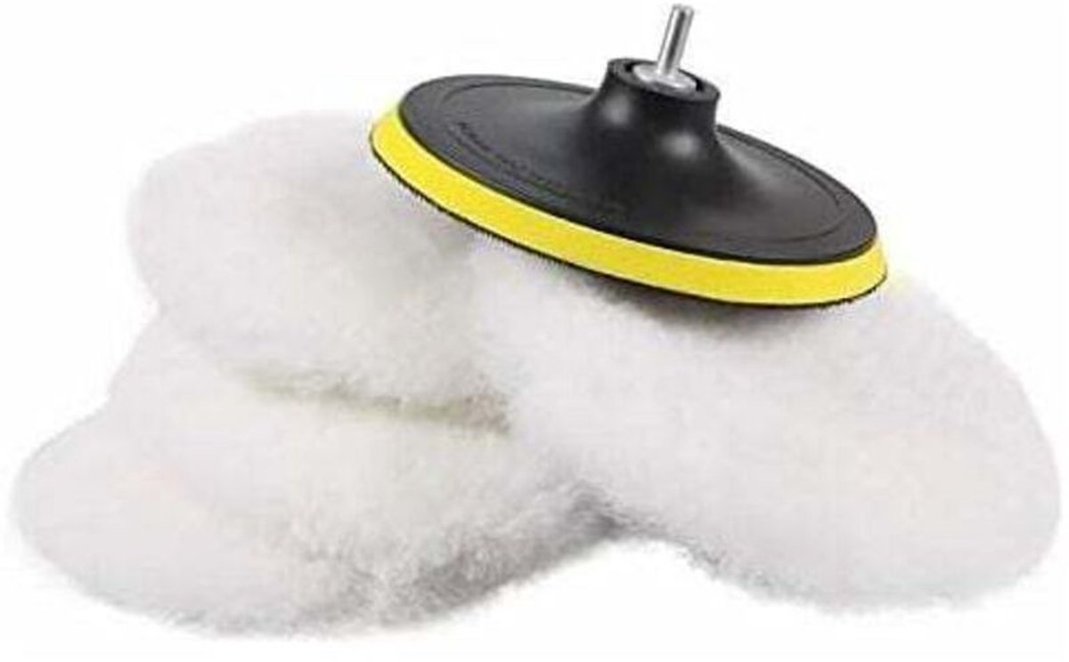Vijf wollen polijstpads van 180 mm voor polijstmachines.