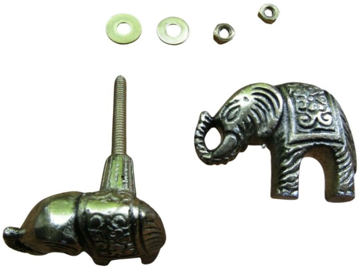 Pack of 2 Ethnic Safari Elephant Knobs Antique Brass