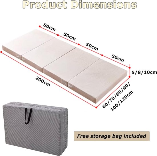 Vouwmatras - Logeerbed Campingbed - Comfortabel Slapen - Ademende Wasbare Hoes - 200x70x10cm - Lichtgrijs — afbeelding 5