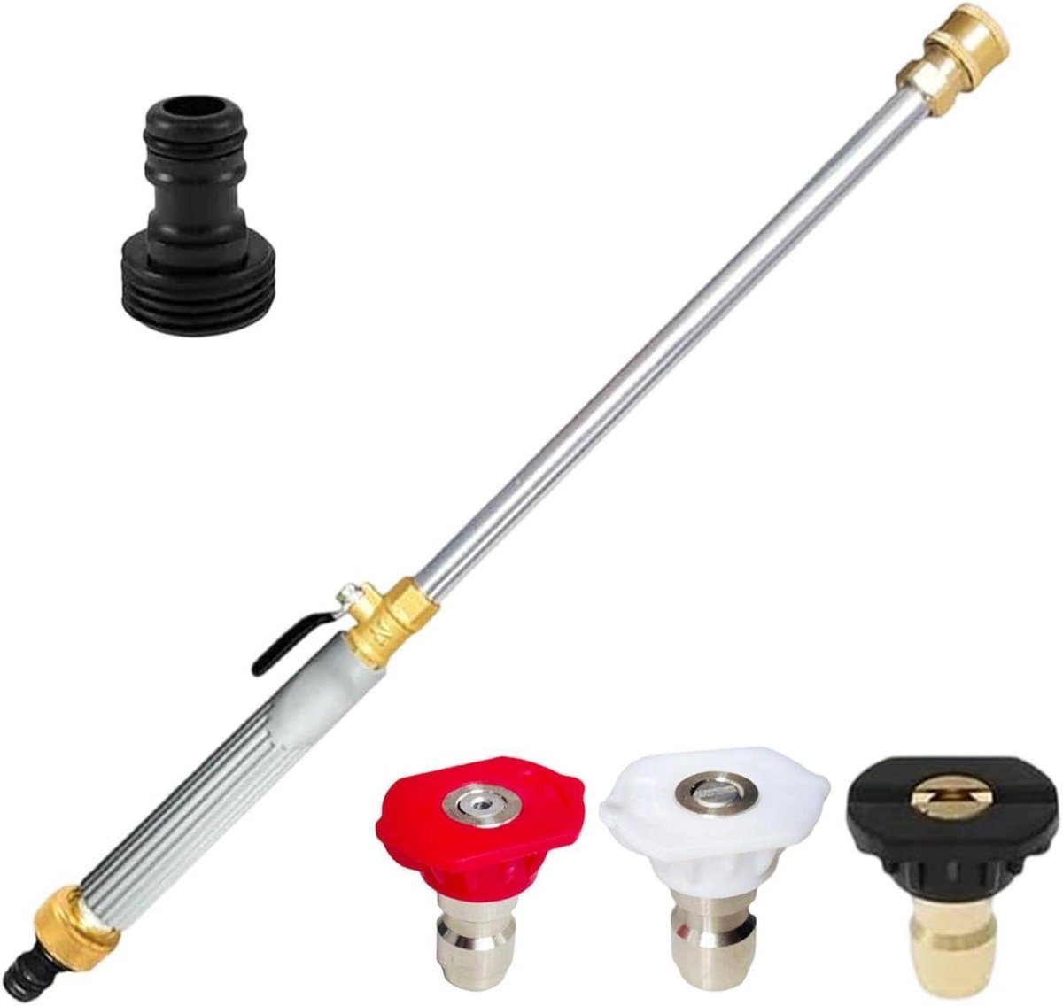 Hogedrukreiniger - Tuinslang verlenger - Buiten schoonmaken - Verstelbare waterdruk - 46.5 cm - Zilver