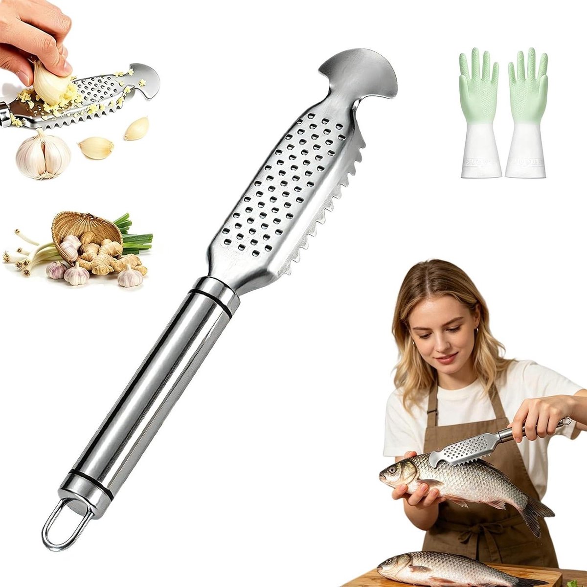 Vis Schubber Rasp - Keuken Gadget - Vis Bereiden - 2-in-1 Ontwerp - 1 stuk - Zilver
