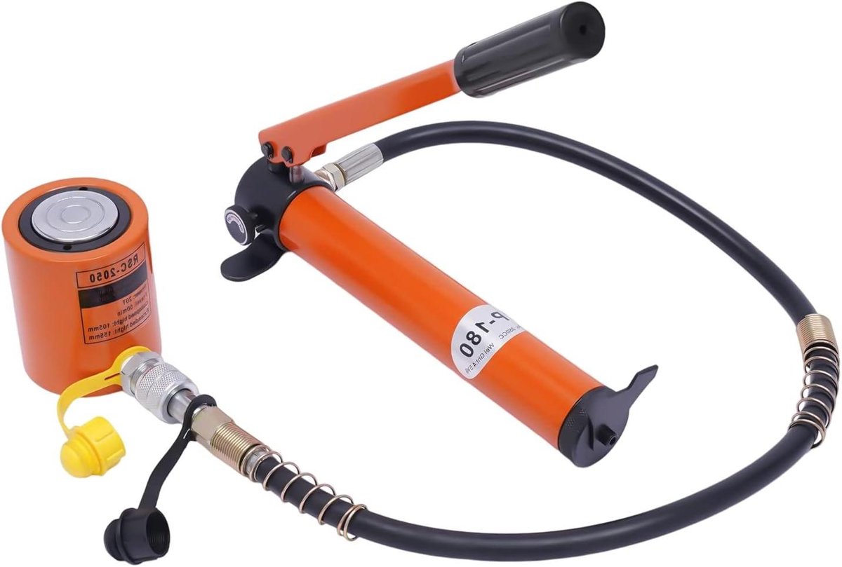 Hydraulische Cilinder Set - Handpomp Krik - Zware Lasten Hefen - Hoge Druk Capaciteit - 20 Ton - Oranje