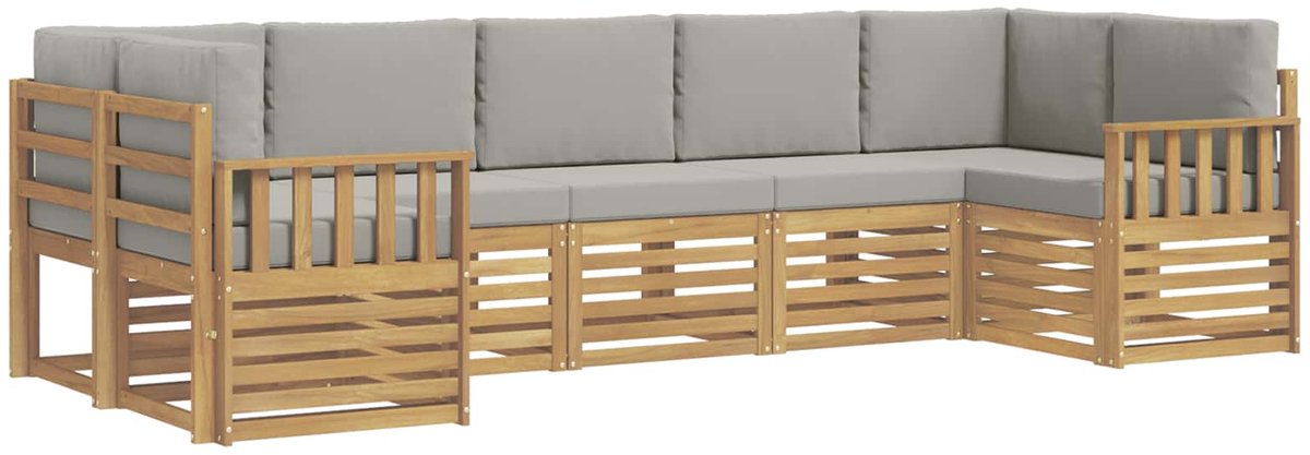 vidaXL Buiten - bank - set - 6 - st - 7-zits - Wit - en - lichtgrijs - Polyester Wit en lichtgrijs