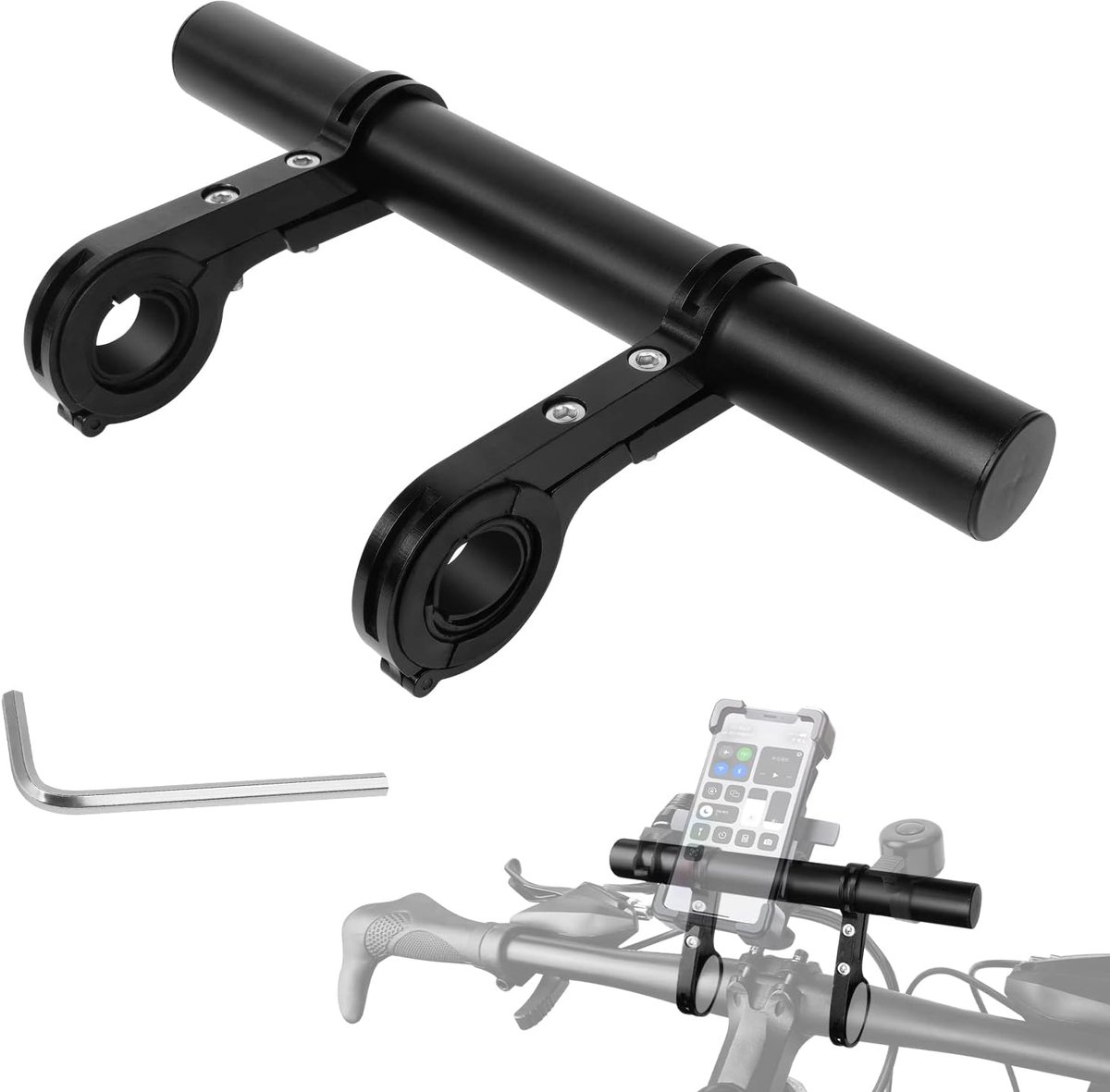 Fietsstuur Extender - Extra Stuurruimte - Fietsaccessoires Monteren - Aluminium Lichtgewicht - 20 cm Lengte - Zwart