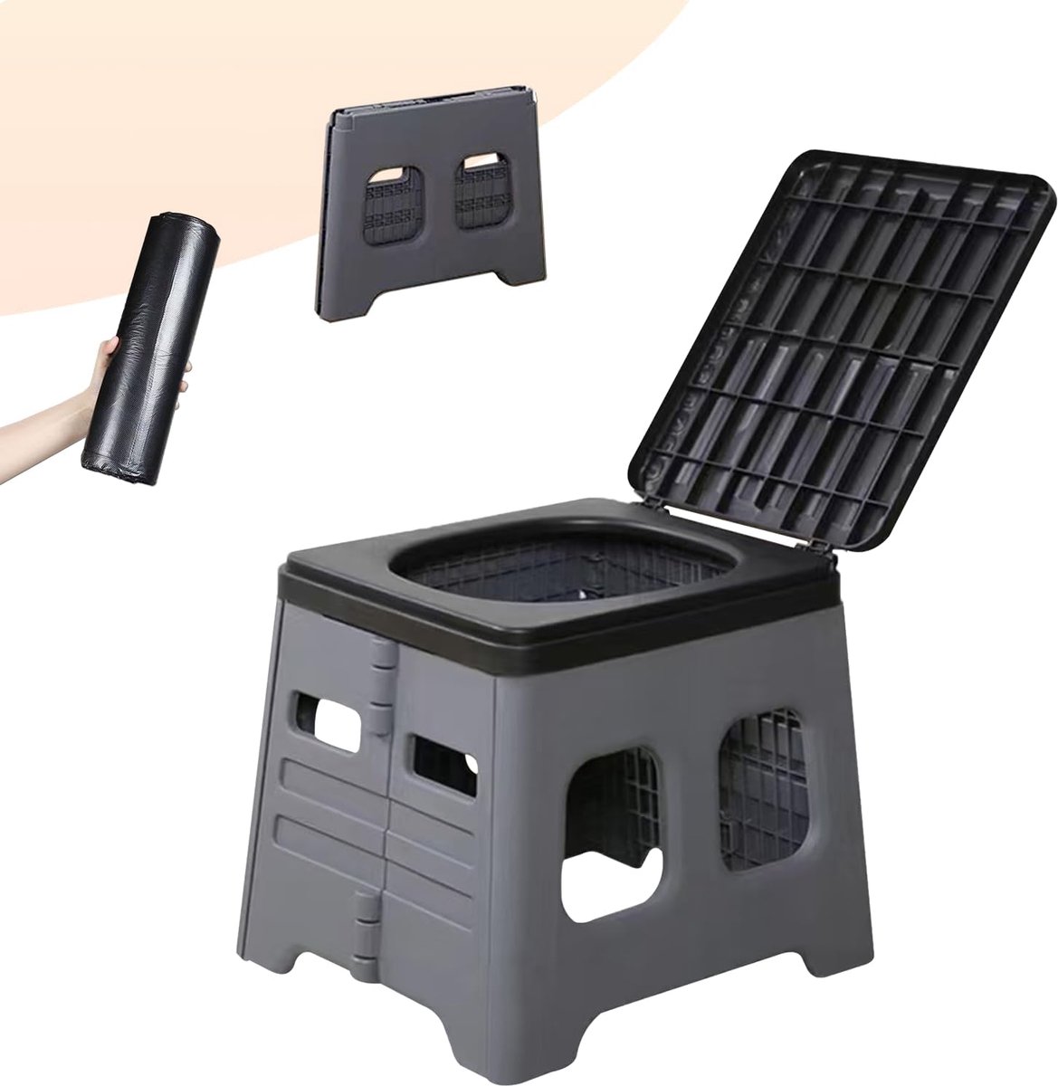 Draagbaar Toilet - Reis Potje - Kamperen Buiten - Extra Groot Comfort - 30 x 30 x 30 cm - Grijs