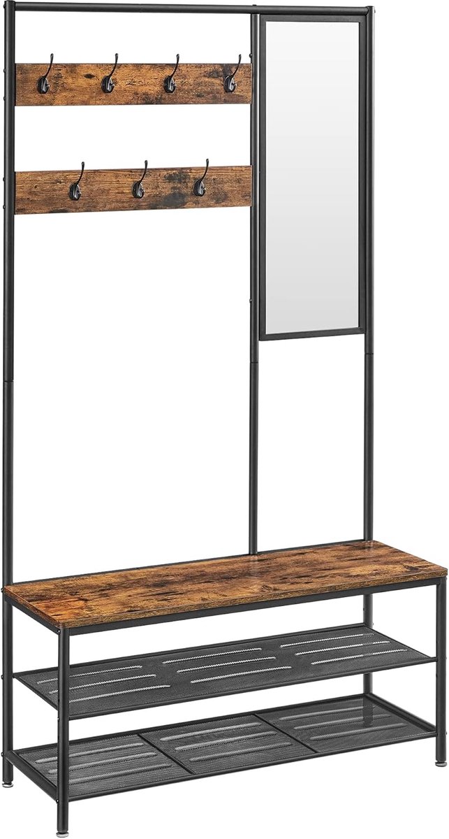 Kapstok met spiegel - Entree meubel - Organiseren van spullen - 4-in-1 functionaliteit - 3