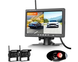 Achteruitrijcamera set - Parkeerhulp camera - Veilig Parkeren - Draadloos 1080p AHD - 7 inch monitor - Zwart