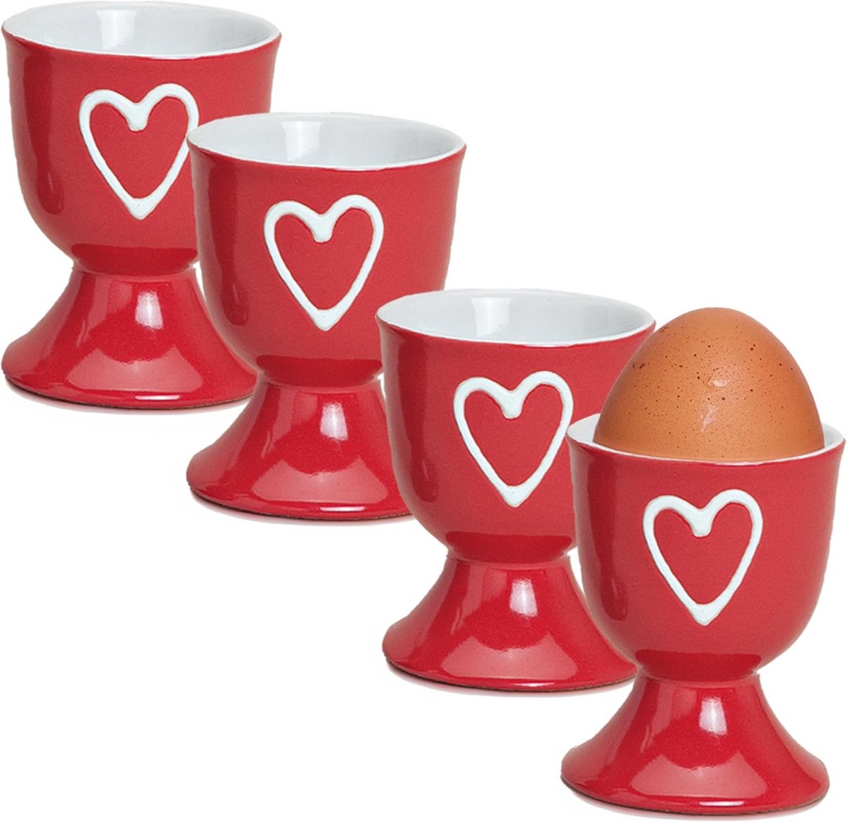 Eierdopjes Set - Keramische Houders - Ontbijt Serveren - Hartvormige Ornamenten - 4 Stuks - Rood