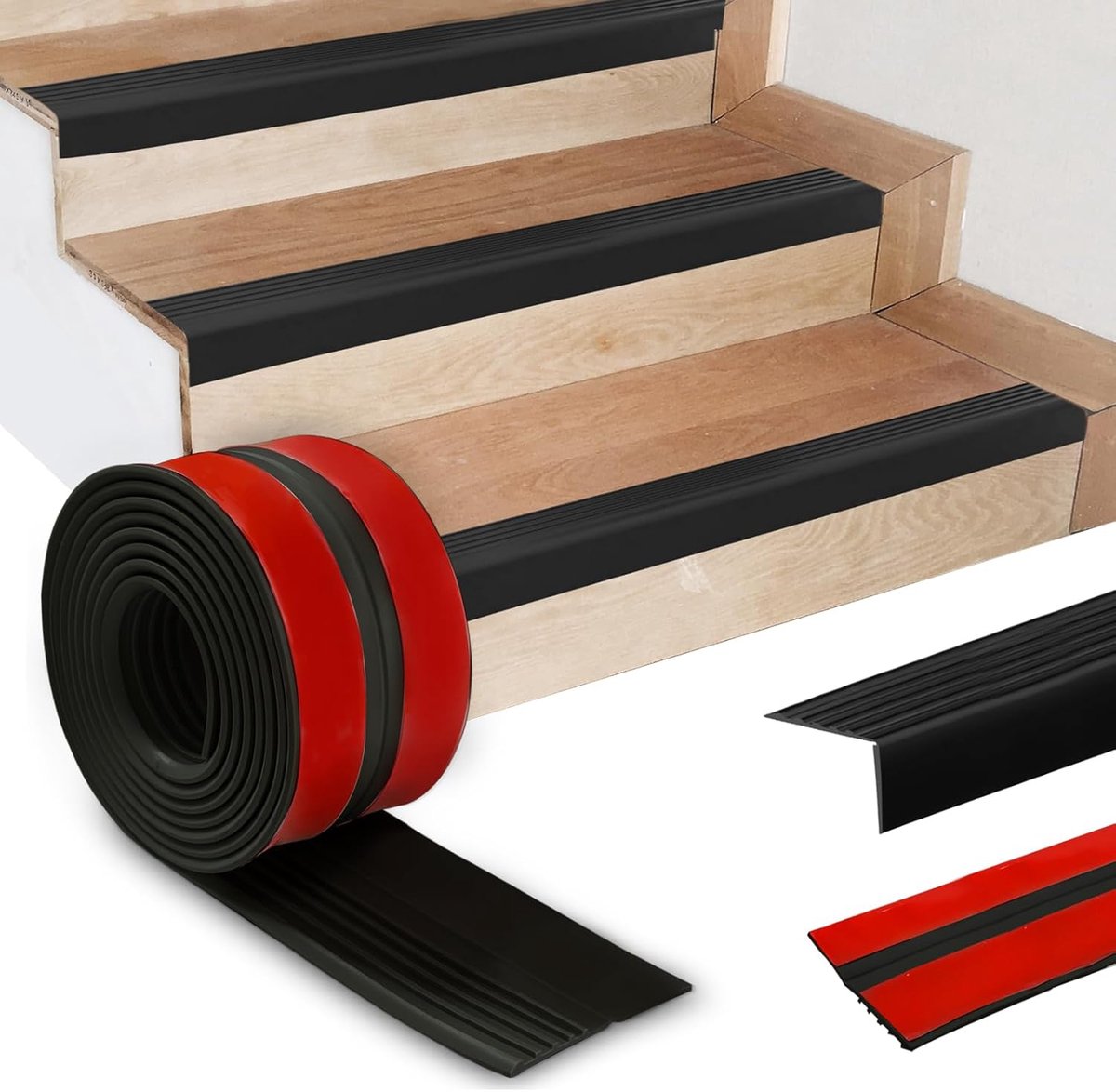 Traprandprofiel zelfklevend - Antislip trapbekleding - Valpreventie op trappen - Duurzaam rubber materiaal - 2 meter lengte - Zwart