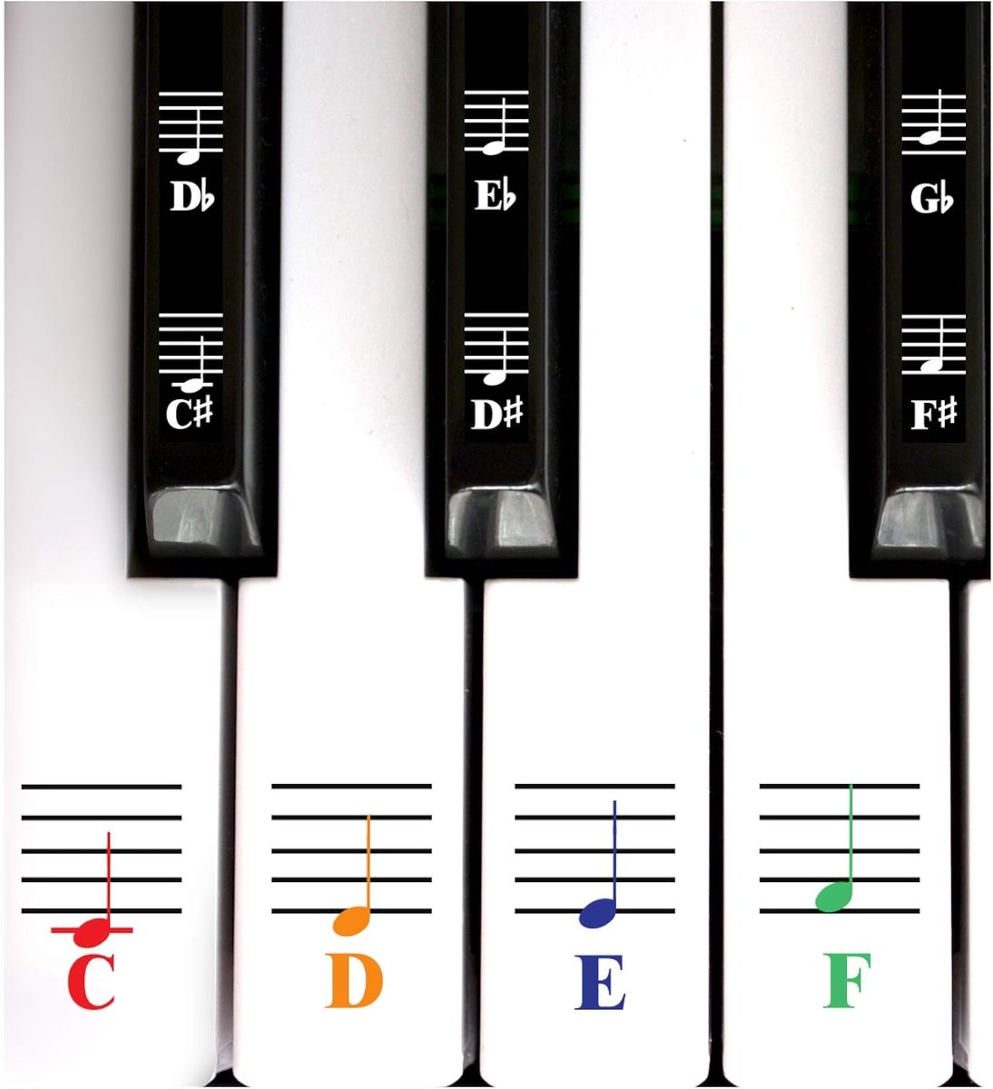 Muziek Noten Stickers - Toetsenbord Piano - Muziek Leren - Kleurgecodeerde Noten - 88 Stuks - Zwart