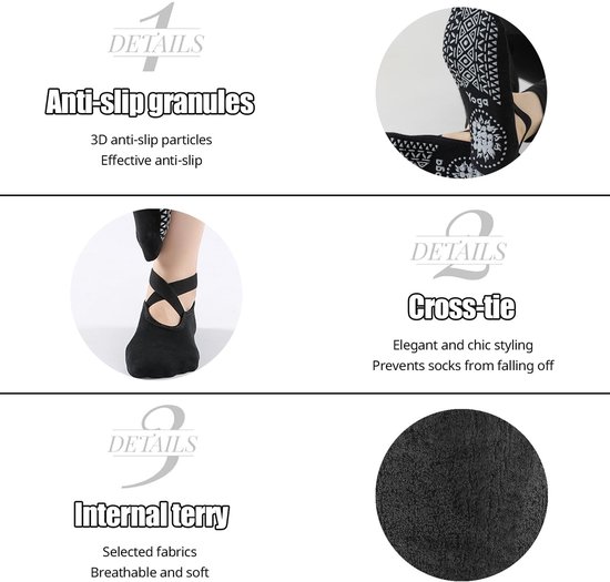Allecto - Pilatessokken - Antislip sokken - Comfortabel materiaal - Zwart - Yogasokken - Geschikt voor thuis, ziekenhuis - 2 paar van Merkloos — afbeelding 4
