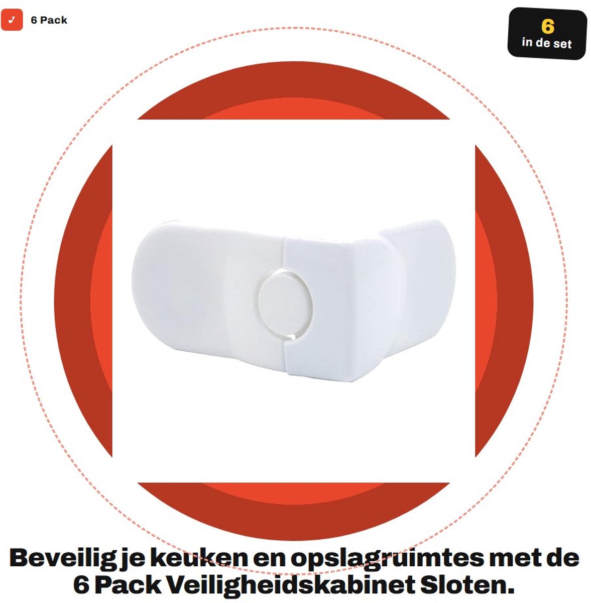 Allecto - 6 Pack Veiligheidskabinet Sloten - Eenvoudige Installatie - Wit - Veiligheidsoplossingen voor Keuken - Geschikt voor Keuken en Opslagkasten