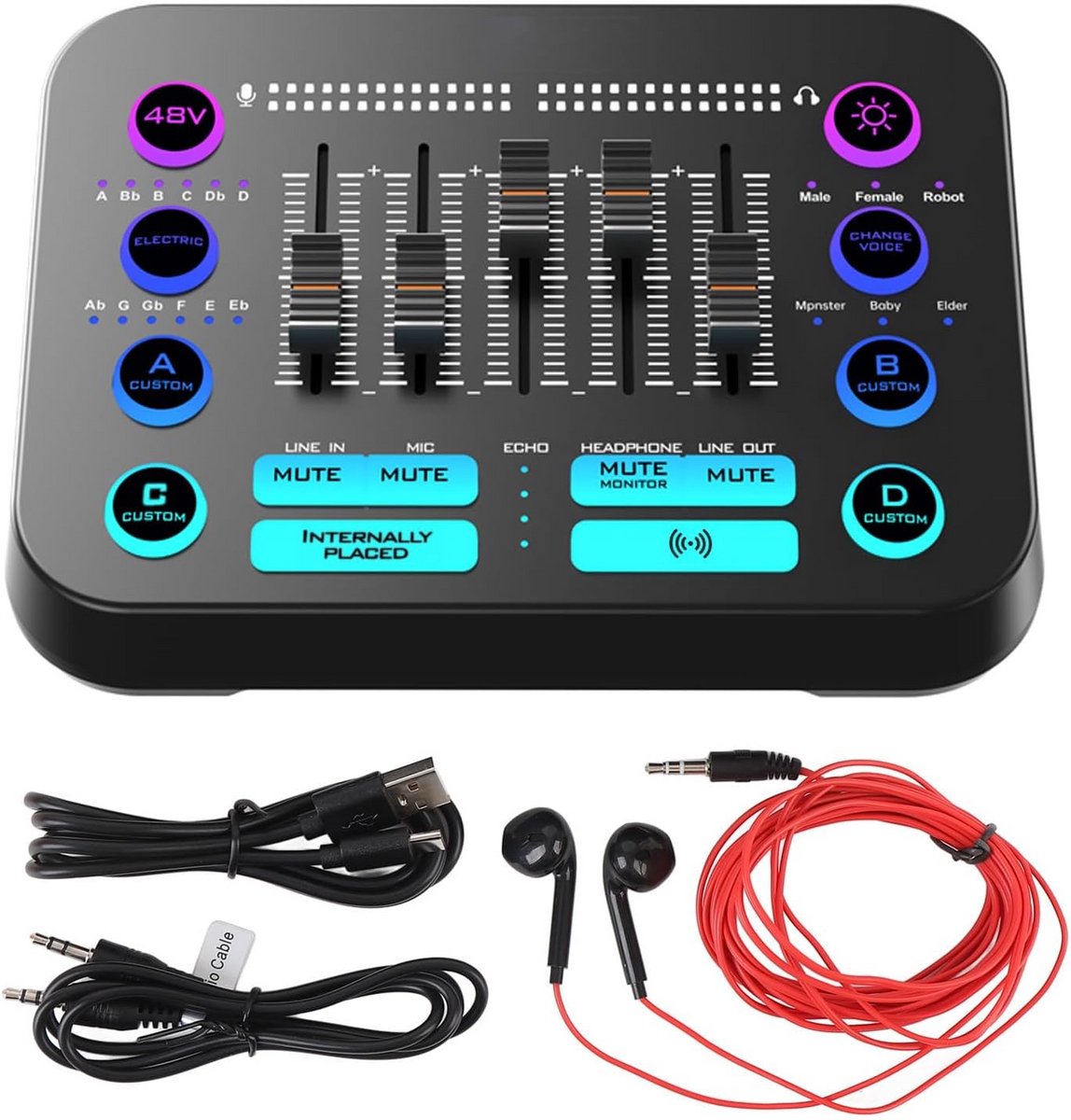 Audio Mixer USB C - Geluidskaart Podcast - Live Streaming - Individuele Kanaalregels - 24 x 18 x 7 cm
