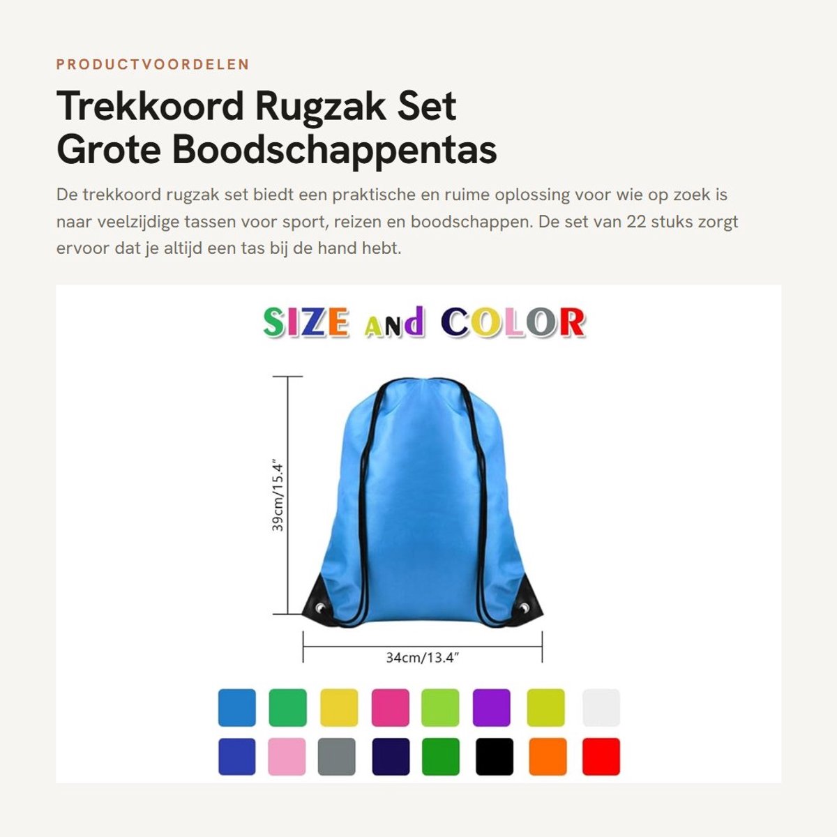 Dailygoods- Boodschappentas grote tas - Rugzak met trekkoord - Draagtas - Sporttas - 22 stuks - 40x34 cm, 210 denier polyester