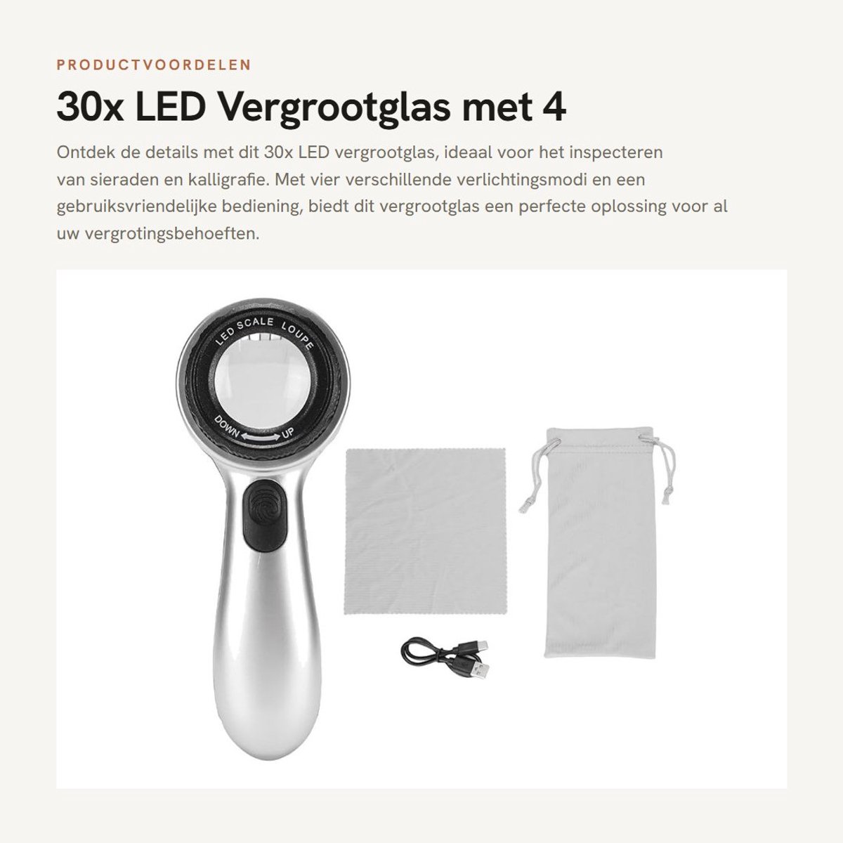 Dailygoods - 30x LED Vergrootglas met 4 Verlichtingsmodi voor Sieraden en Inspectie