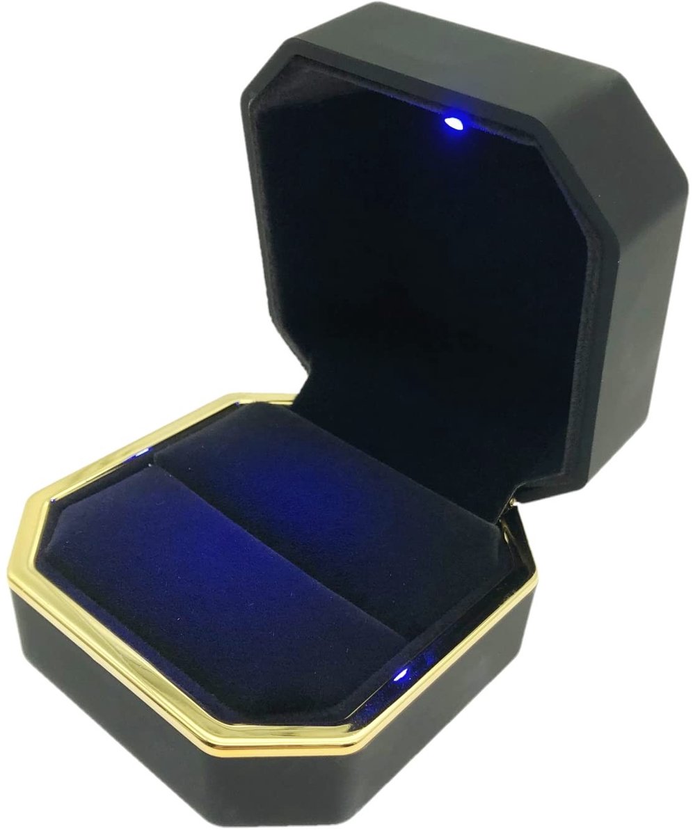 Dailygoods - Fluwelen ringendoos - LED-licht - Compact formaat - Trouwringhouder - Juwelen display - Perfect voor aanzoek - Zwart