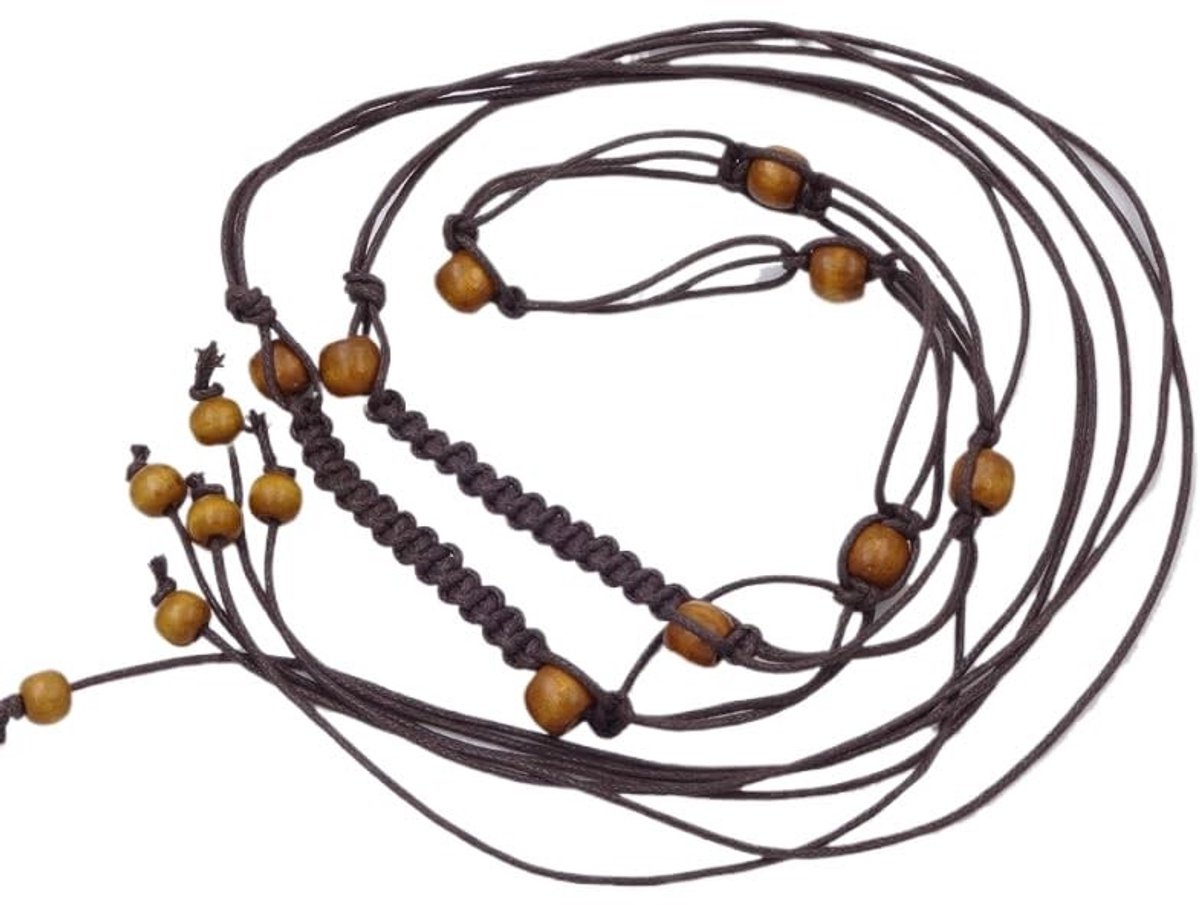 Dailygoods- Tailleriem Dames - Gevlochten Kwastriem - Boho Riem met Houten Kralen - 170 cm Lange Tailleband - Zacht en Comfortabel Materiaal - Geschikt voor Jurken en Rokken - Kledingriem