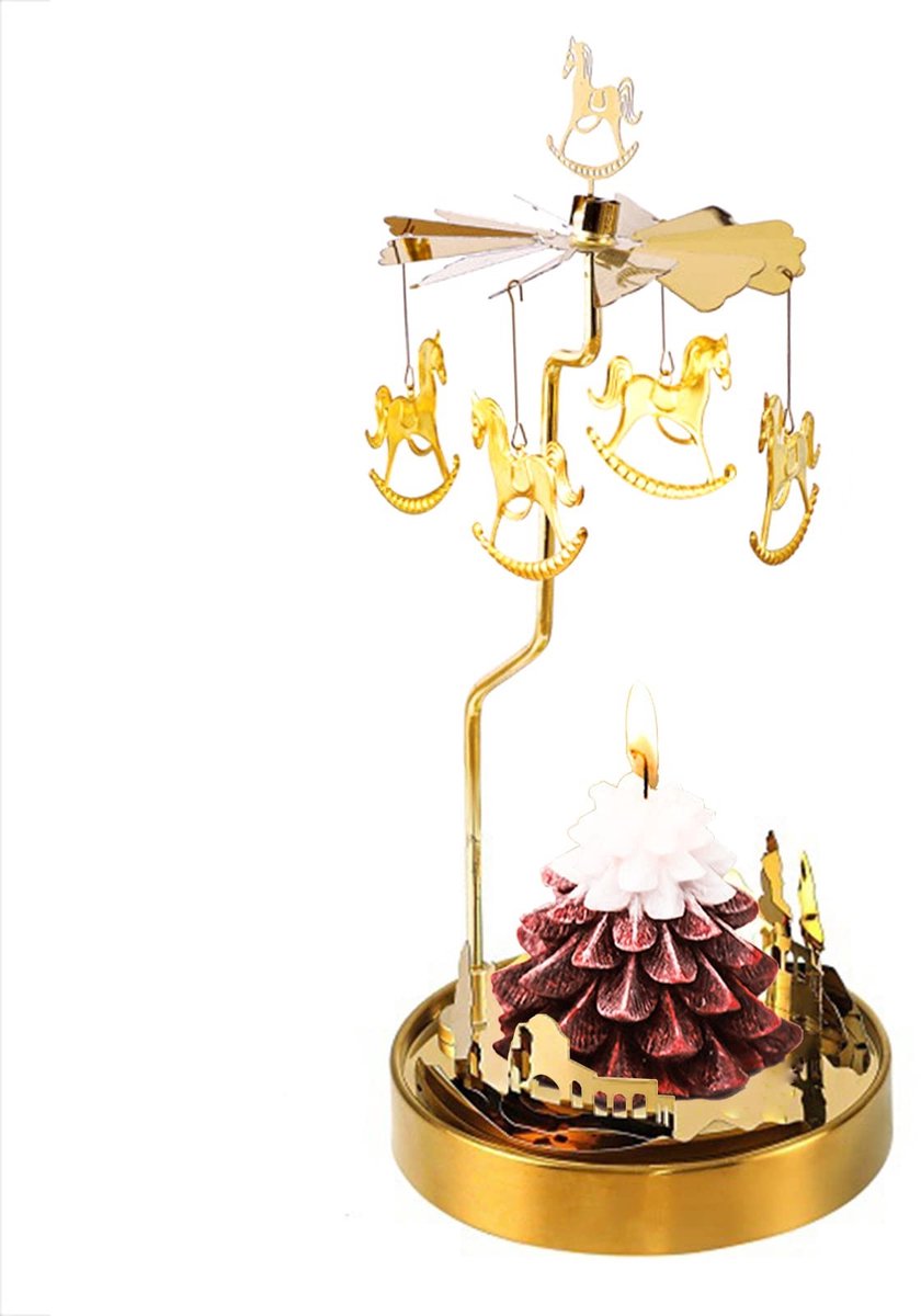 Dailygoods- Kaarsenhouder Draaiend - Kandelaar Metalen Carrousel - Theelichthouder voor Tafeldecoratie - Sfeerschepper - Decoratie voor Valentijnsdag/Kerst