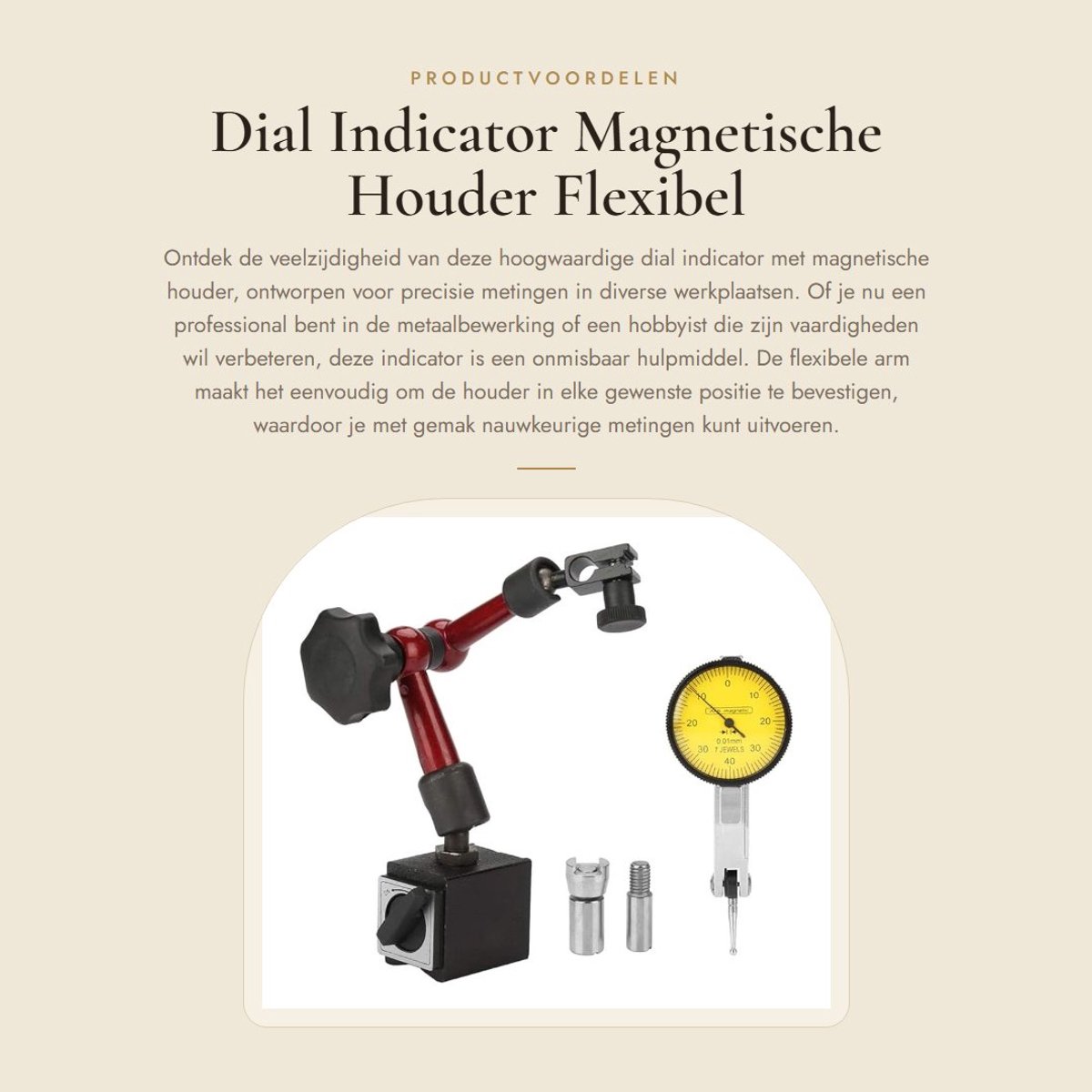 Dailygoods- Meetklok 0.01mm - Magnetische Houder - Flexibele Arm - Draaibank Accessoires - Handig in Gebruik - Schokbestendig - Meetinstrument