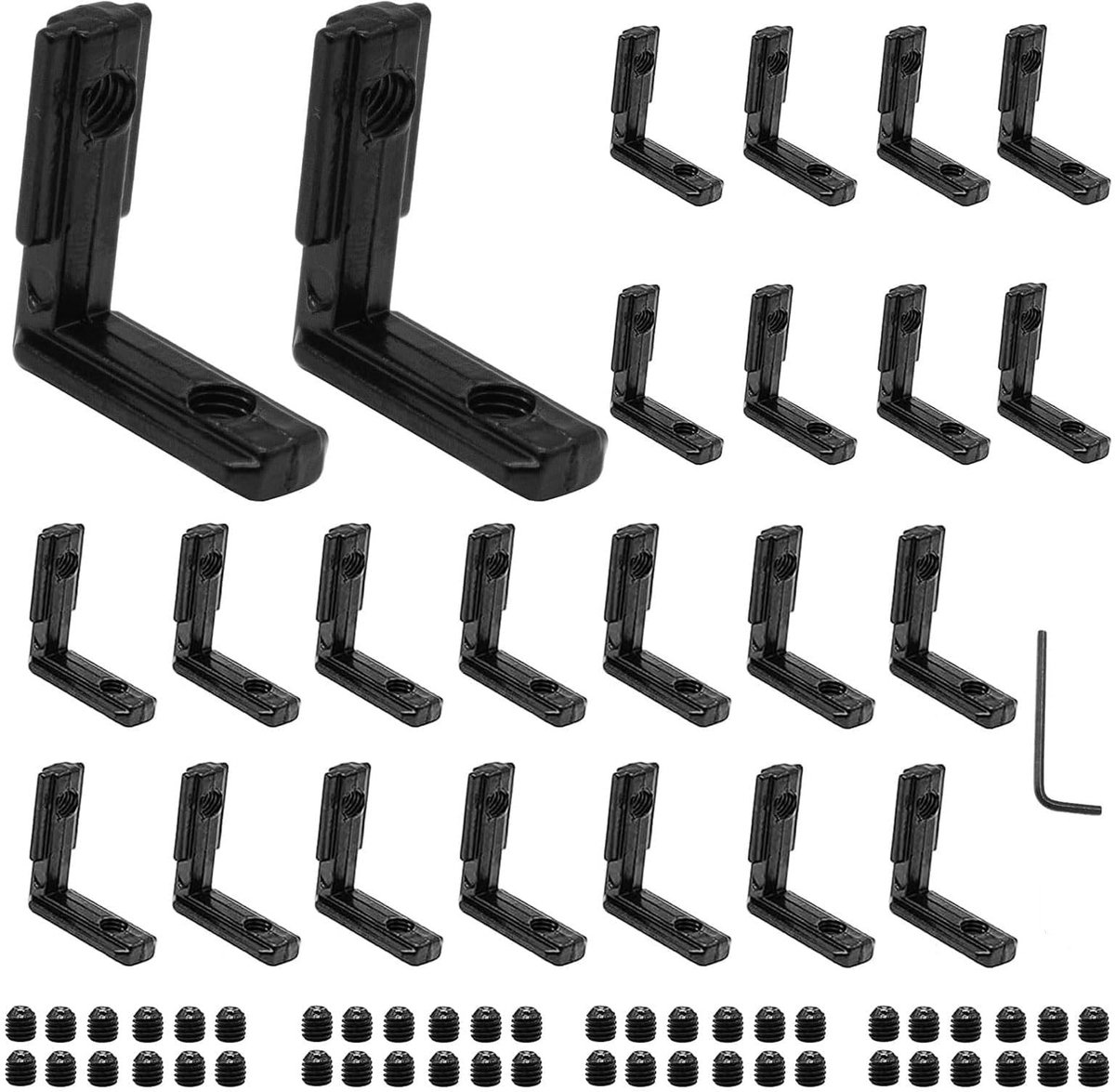 Dailygoods- Connector 24 stuks - Extrusie Beugel - Geëxtrudeerd Aluminium - T-Slot Accessoires - V-Slot - Inclusief Schroeven en Sleutel