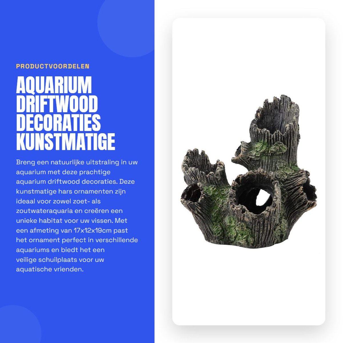 Dailygoods- Driftwood Decoratie - Kunstmatige Hars Boomstam - Aquarium Ornament - Vis Plant Habitat - 17x12x19 cm - Eerste Klas Product - Aquariumdecoratie