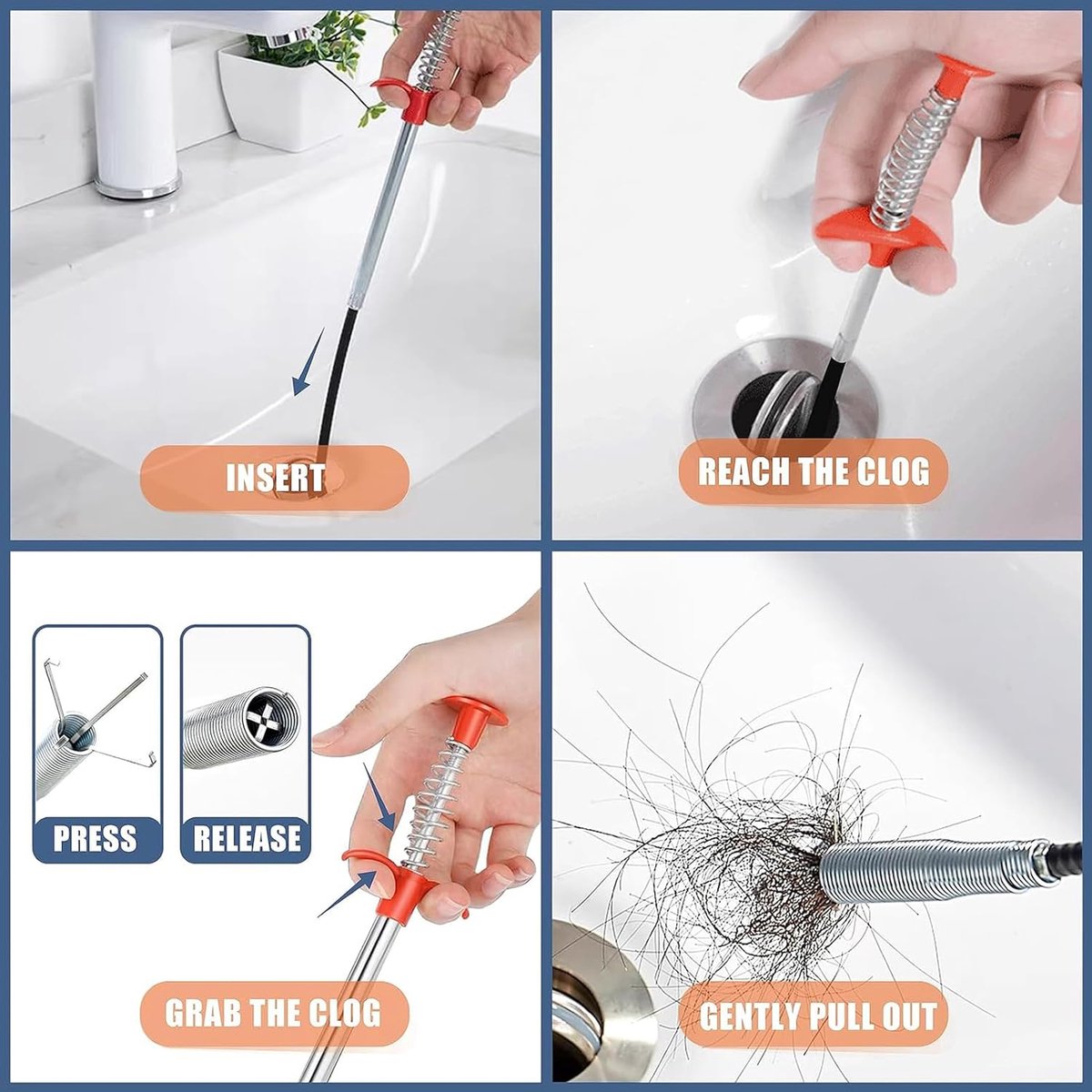 Afvoer Ontstopper - Flexibele Grijper - Verstopping Verhelpen - Vier Grijpklauwen - 2 Meter - Zwart