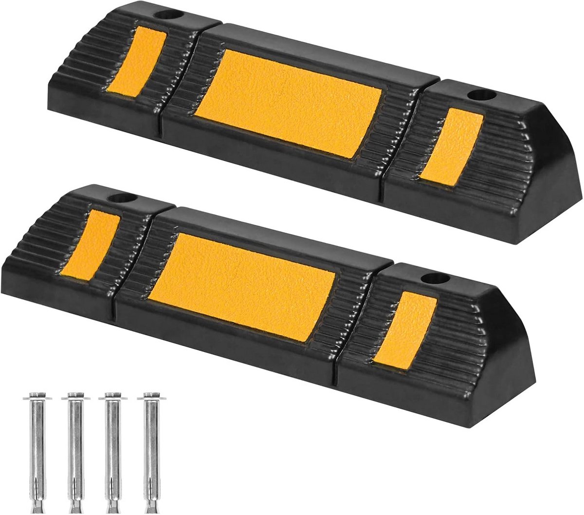 Wielstoppers Rubber - Parkeerstopper Parkeerhulp - Veilig Parkeren Garage - Reflecterend Geel - 60x12x10cm 2 stuks - Zwart
