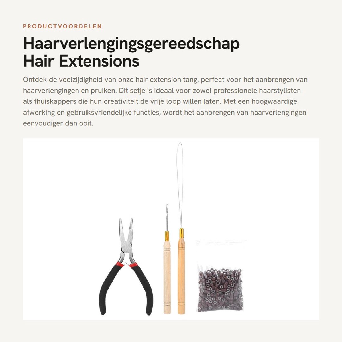 Dailygoods- Haarverlenging Tang - 2 Stuks Trekhaak - 500 Micro Ringen - Kunststof/Hout - Lengte 12 cm - Compleet Gereedschap Set - Haarverlengingsset