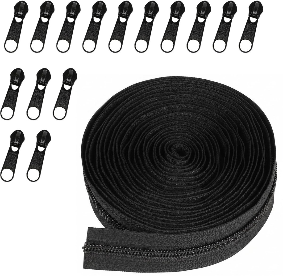 Dailygoods- Eindeloze Ritssluiting 5 m - 15 Ritsen - Wit Nylon - Duurzaam - Slijtvast - Flexibel Ontwerp