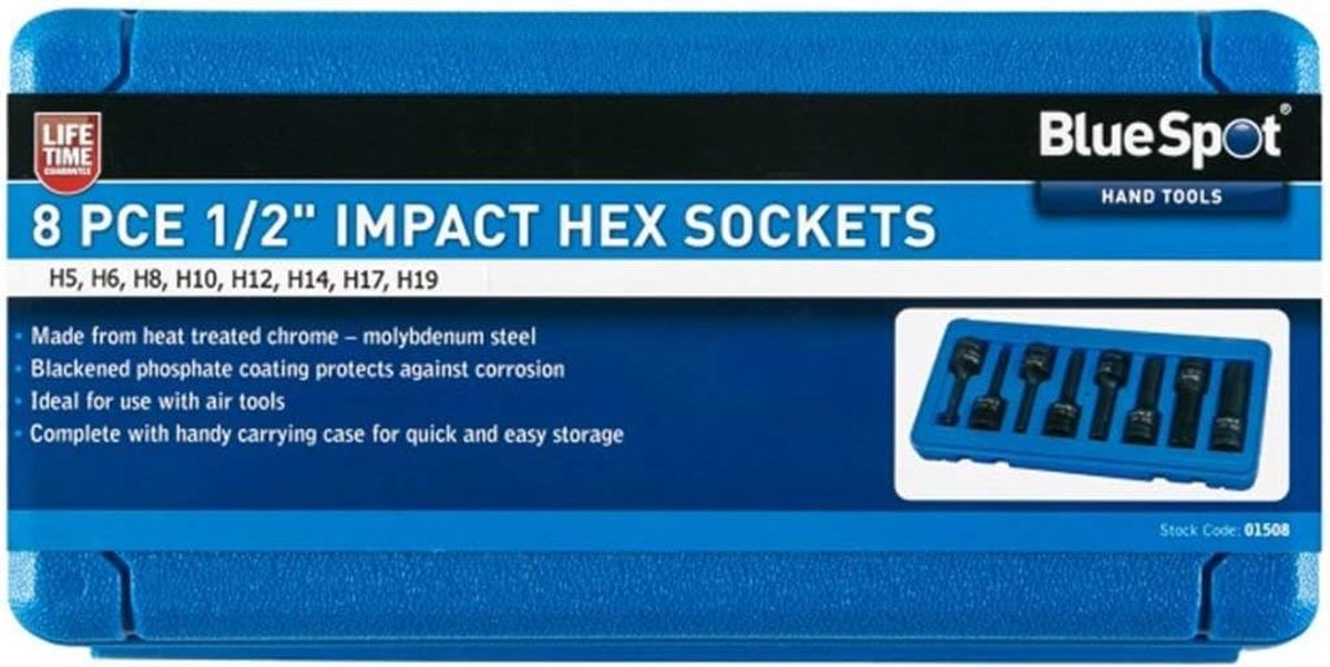 Slagdoppen Set - Hex Doppen - Klus Werk - Warmtebehandeld Staal - 8 Delig - Zwart