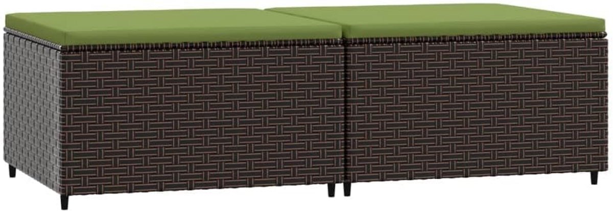 Voetenbankjes met kussens - Ottoman hocker - Buiten ontspannen - Weerbestendig poly rotan - 2 stuks - Bruin