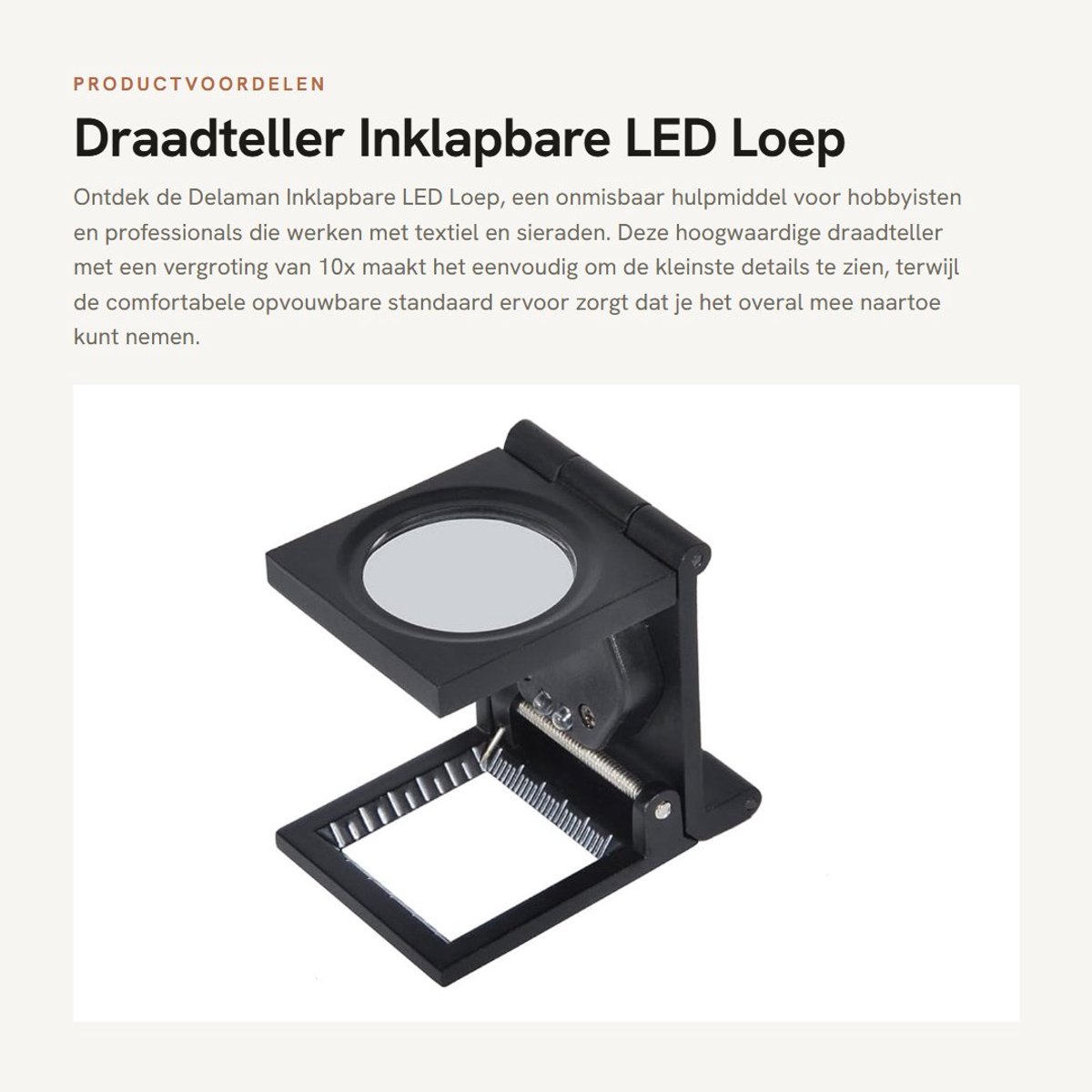 Dailygoods - Draadteller - Inklapbare LED Loep - Hoogwaardige Vergroting - Zwart - Geschikt voor Textiel en Sieraden - 10x Vergrootglas