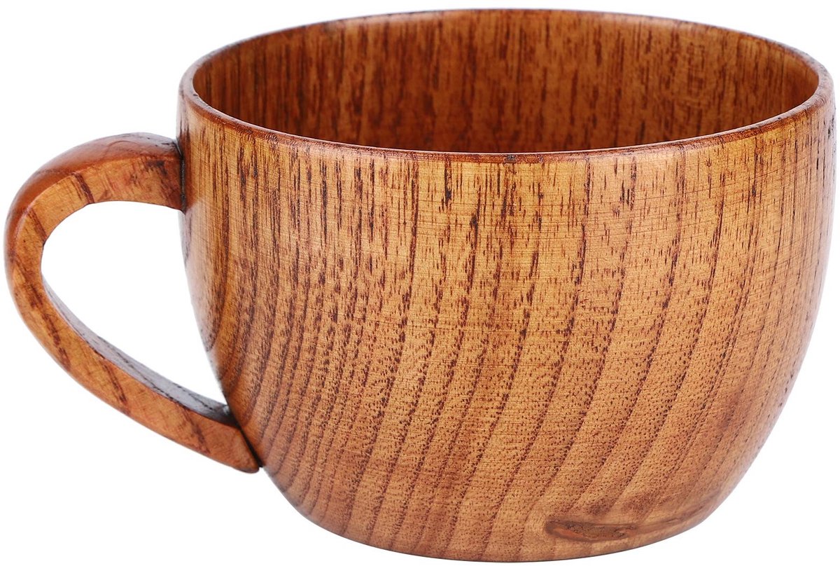 Dailygoods- Koffiemok Houten - Drinkbeker - Koffiekopje - Theekop - Rustiek - Capaciteit 100 ml - Afmetingen 9 x 6,5 cm - Houten Beker
