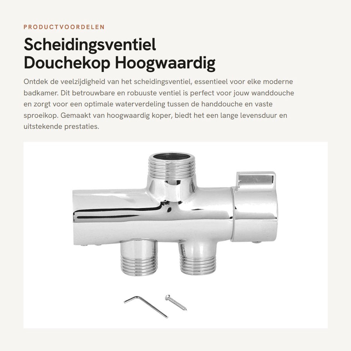 Dailygoods- Scheidingsventiel G1/2 inch - Douchekop - Wanddouche - Reserveonderdeel - Koper - Duurzaam en krasbestendig - Douchekraan