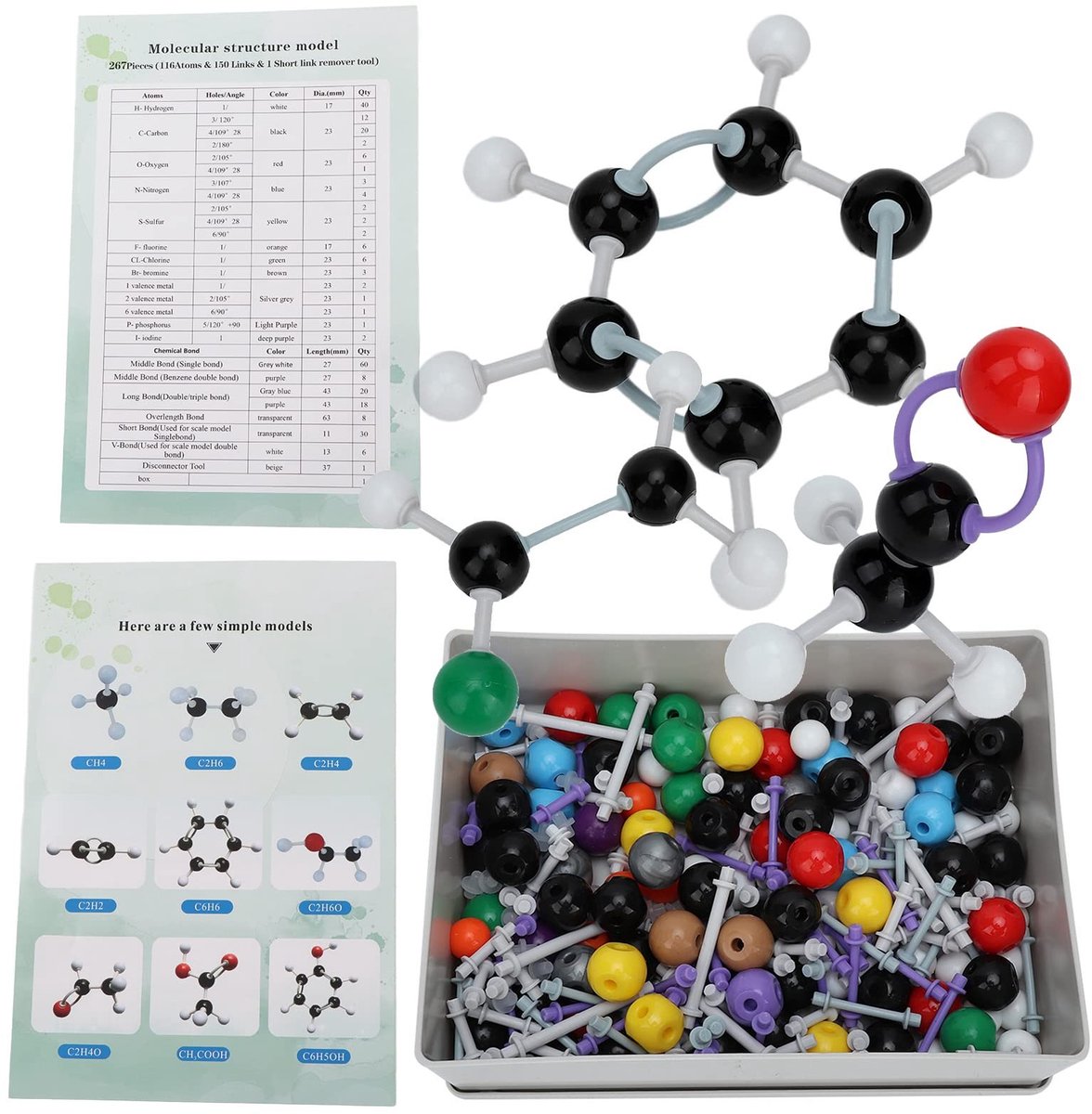 Dailygoods- Modelset 267-delig - Moleculaire Set - Organische Chemie - Biochemie - Verbindingsstukken - 3D-visueel leren - Kunststof Doos