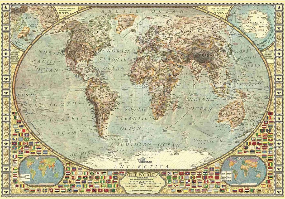 Legpuzzel Wereldkaart - Puzzel voor volwassenen - Ontspannen Hobby - 2000 Stukjes - Uniseks - Bruin