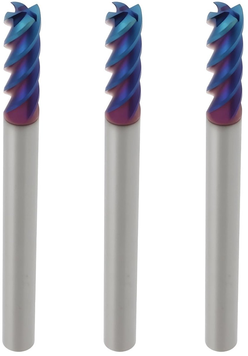 Dailygoods- Freesboor HRC 65 - 4 Bladen - 4mm Schachtdiameter - Blauwe Nano Coating - CNC Bewerking - Snijdiameter 4mm - Helix Hoek 45° - Frees