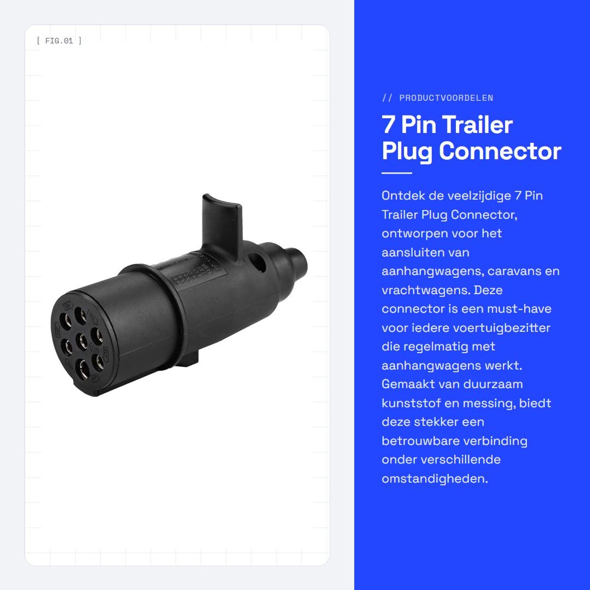 Dailygoods - 7 Pin Trailer Plug Connector - Trailer Adapter - 24 V - Kunststof en Messing - Voor Vrachtwagens en Caravans - Geschikt voor Europese Voe...
